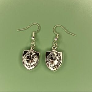 Handmade Silver Tone Shield Cross Earrings